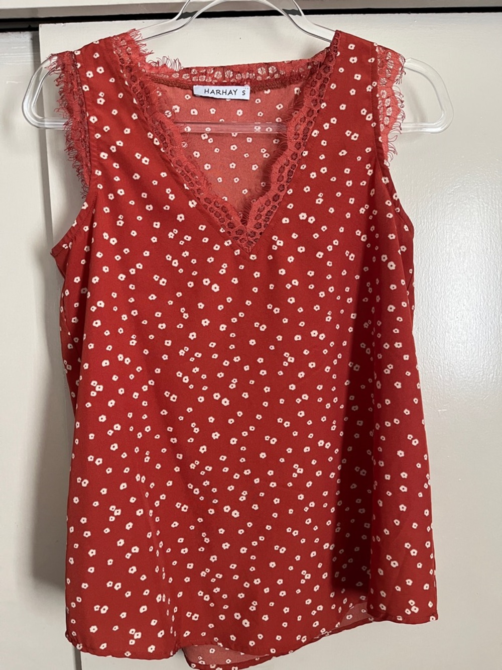 Harhay's Red Floral Lace-Trim V-Neck Camisole